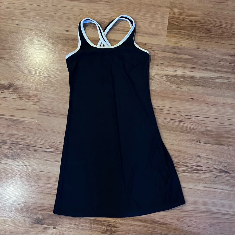 Navy Sleeveless Dress with White Trim